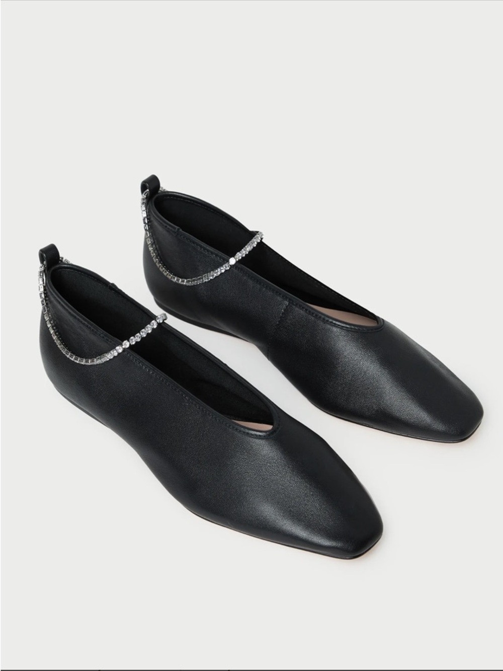 Loeffler Randall Black Leather Ballet Flats with Crystal Ankle Strap - Picture 3 of 8